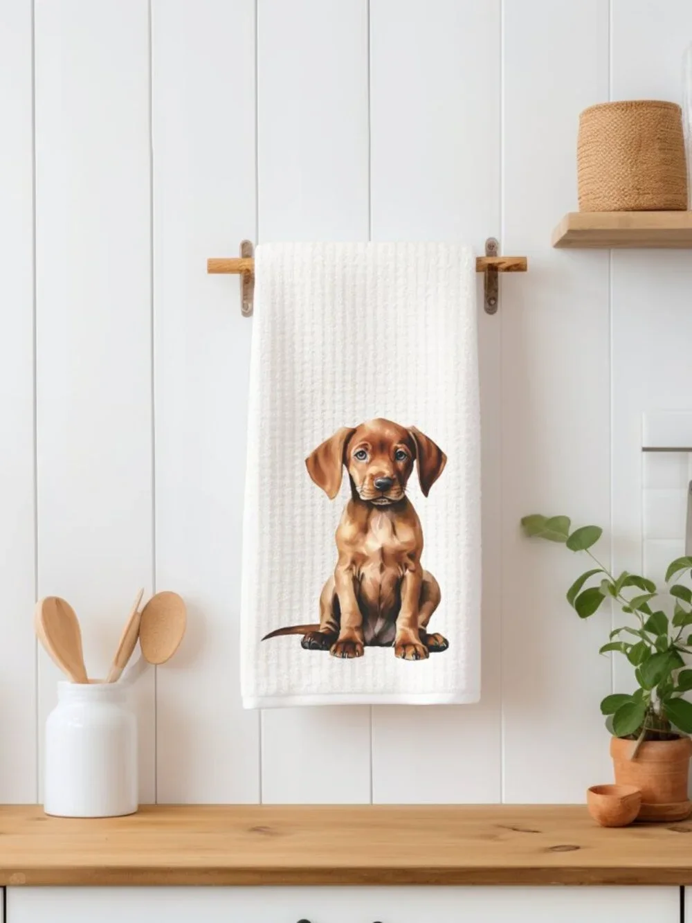 Vizsla Puppy Waffle Weave Decorative Kitchen Tea Towel